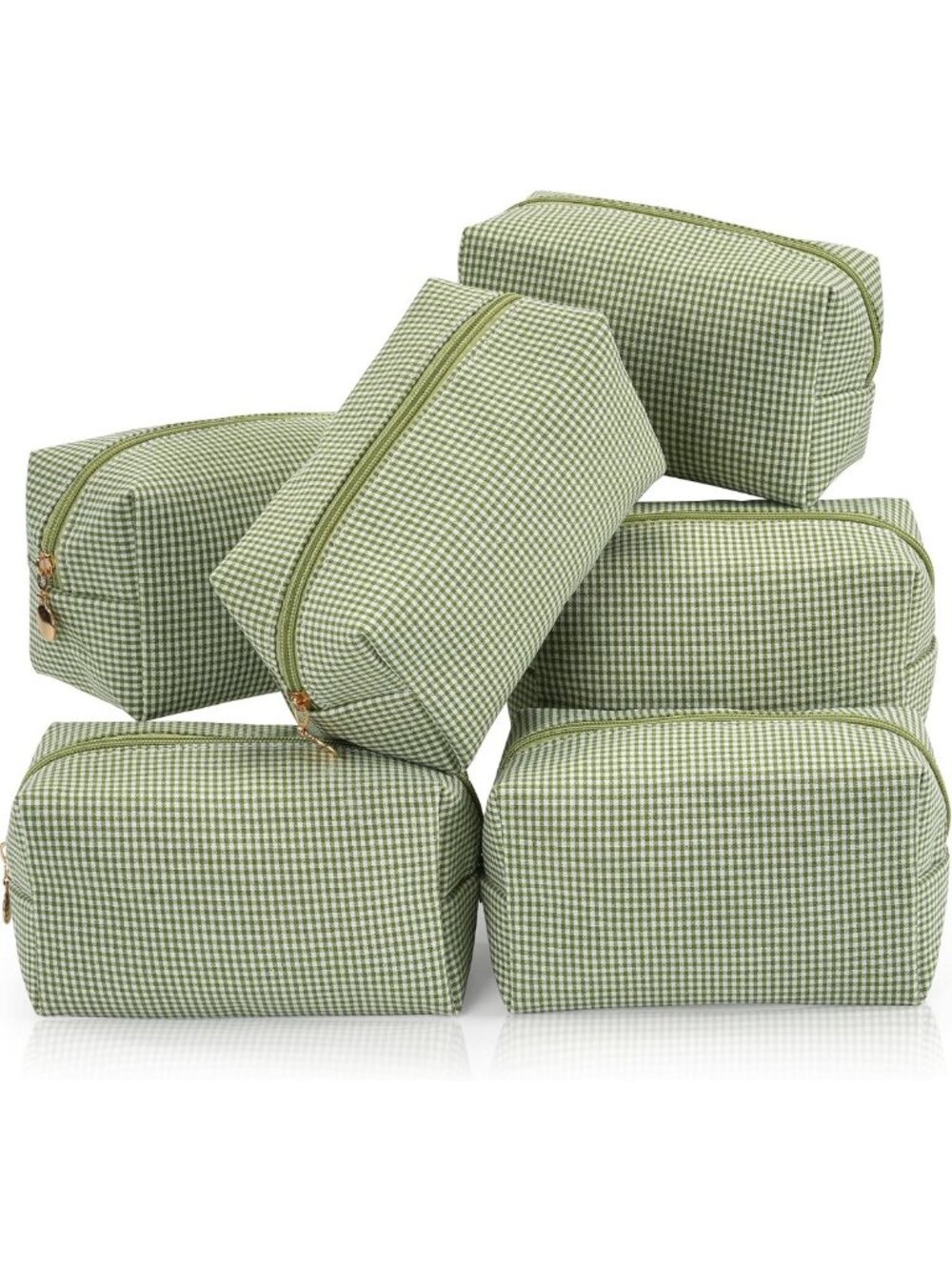 6PCS Travel Makeup Bag Set, Cute Checkered Cosmetic Organizer Pouches, Green